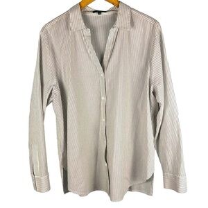 NWOT NYDJ Grey Striped Button Up Office Casual Shirt Top Women's Size L